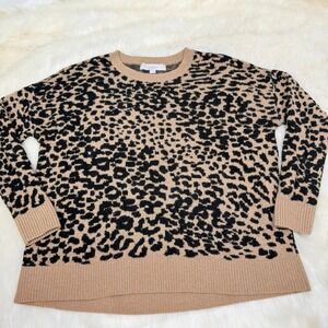 LOFT | Women's Leopard Print Crew Neck Long Sleeve Sweater - Size M